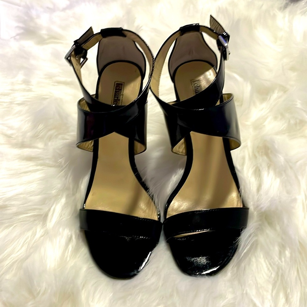 Charles David black ankle cross strap heels. Size 7 1/2